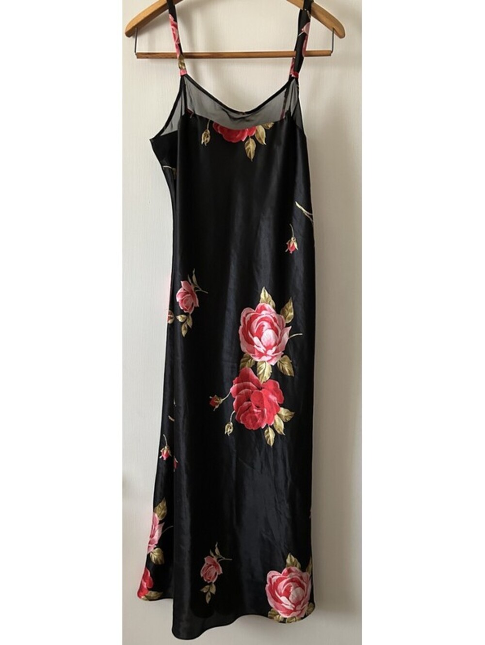 Vintage Morgan Taylor Slip Dress- Babydoll Lingerie, Medium Black Floral Rose